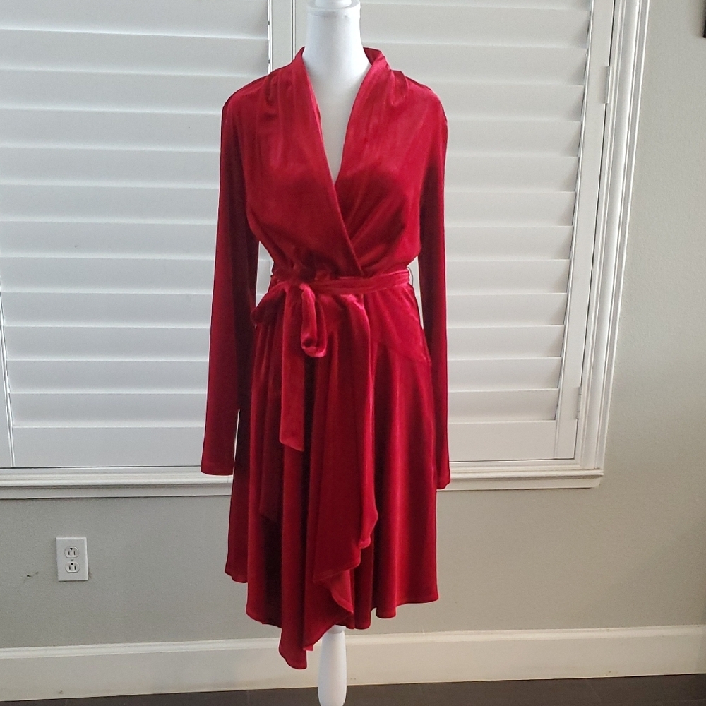 Red Long Sleeve Plunge Sundress for Cocktail